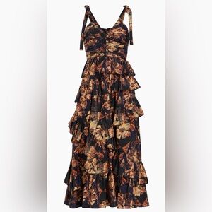 Ulla Johnson Candace Tie-Shoulder Tiered Ruffle Midi Dress
